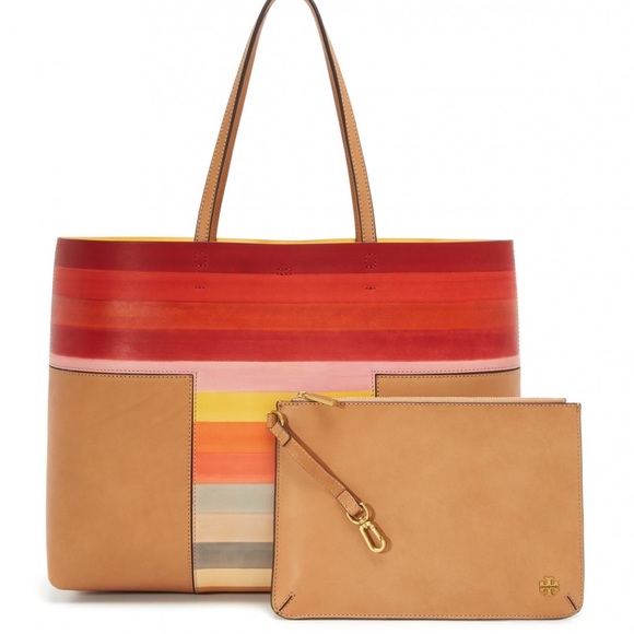 Tory Burch Handbags - Tory Burch Striped T Block Leather Tote